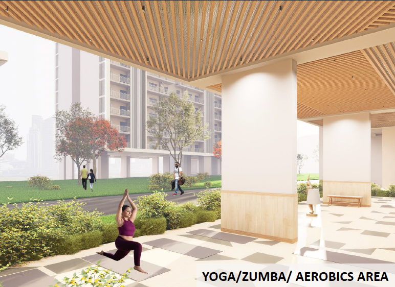 Covered open-air yoga and zumba space with natural light